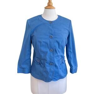 Talbots Lightweight Cotton Canvas Blue 3/4 Sleeve Button Jacket, Pockets, 10